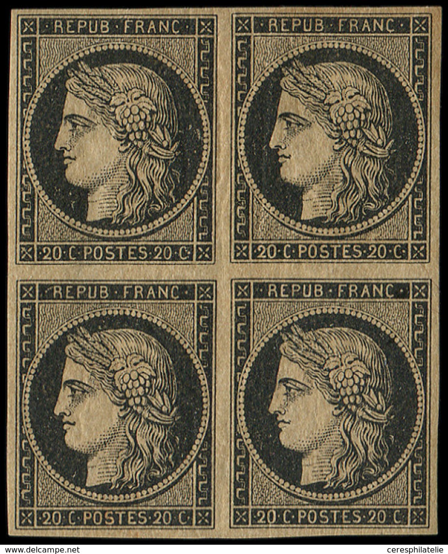 * EMISSION DE 1849 - 3    20c. Noir Sur Jaune (tirant Sur Le Chamois), BLOC De 4, Un Ex. ** Mais Infime Rousseur, Les Au - 1849-1850 Ceres