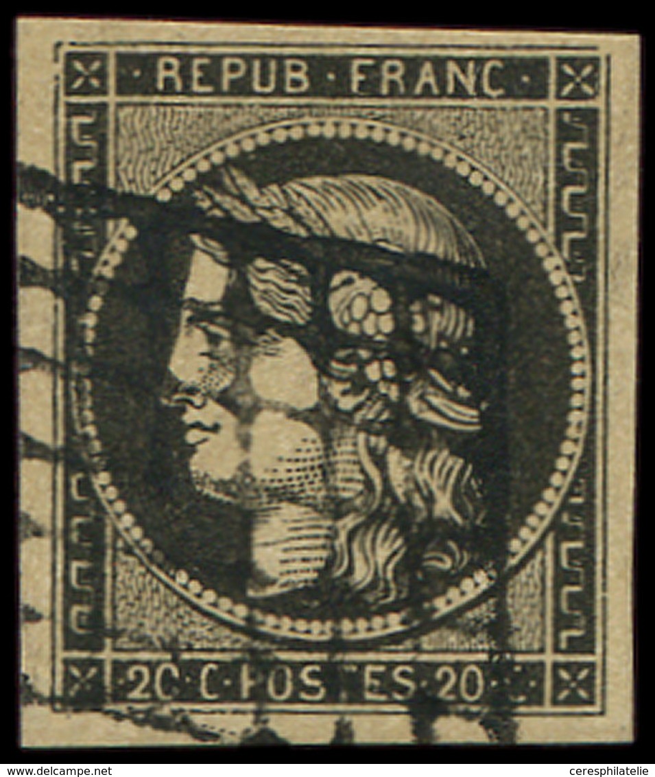 EMISSION DE 1849 - 3    20c. Noir Sur Jaune, Obl. GRILLE, Belles Marges, TTB - 1849-1850 Ceres