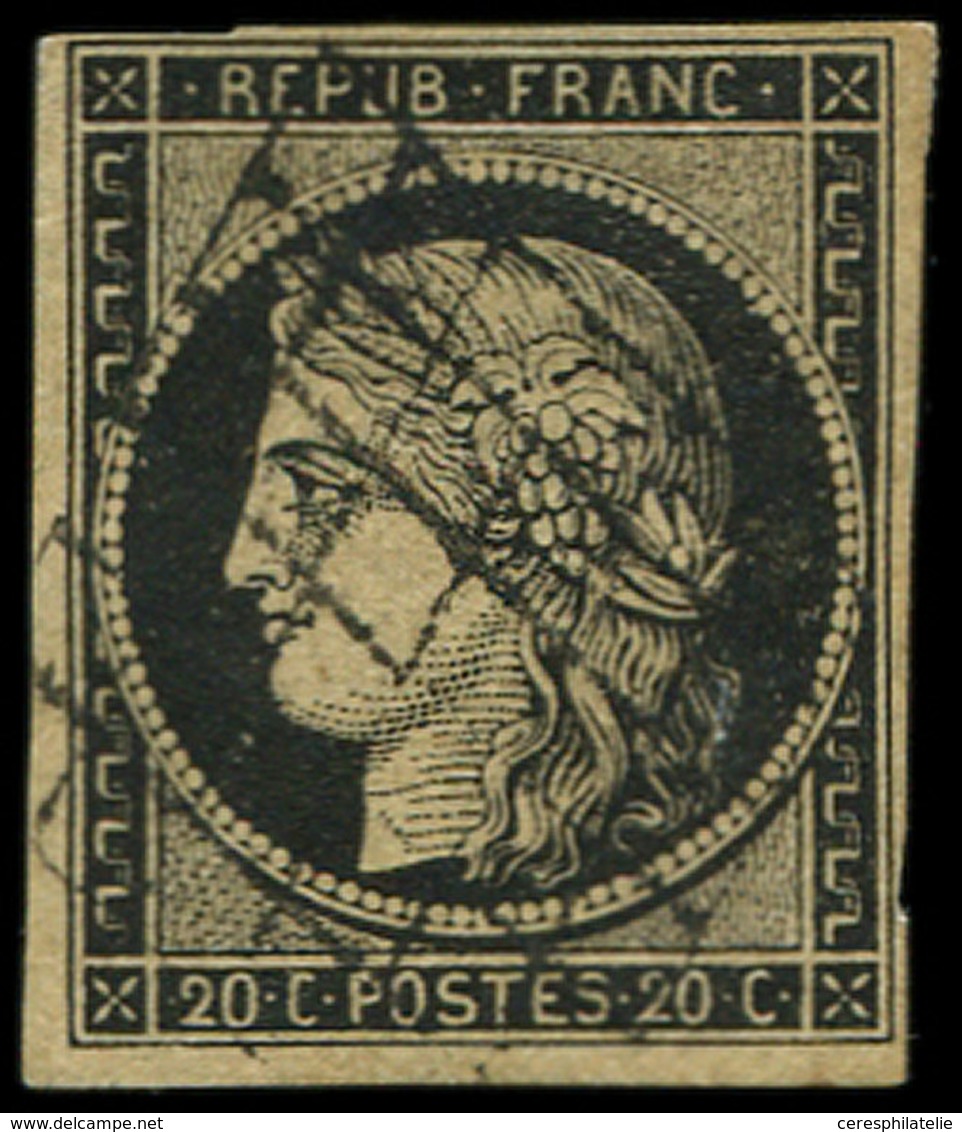EMISSION DE 1849 - 3    20c. Noir Sur Jaune Foncé, Oblitéré GRILLE, TB - 1849-1850 Ceres