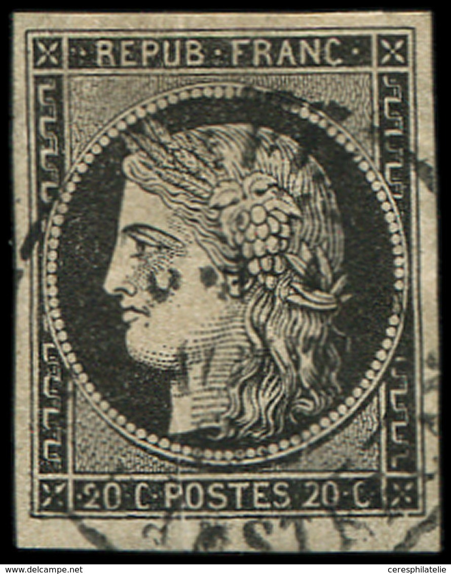 EMISSION DE 1849 - 3    20c. Noir Sur Jaune, Format étiré 18 X 22 Et Petite Amorce De Pli Accordéon, Obl. Càd, TB. J - 1849-1850 Ceres