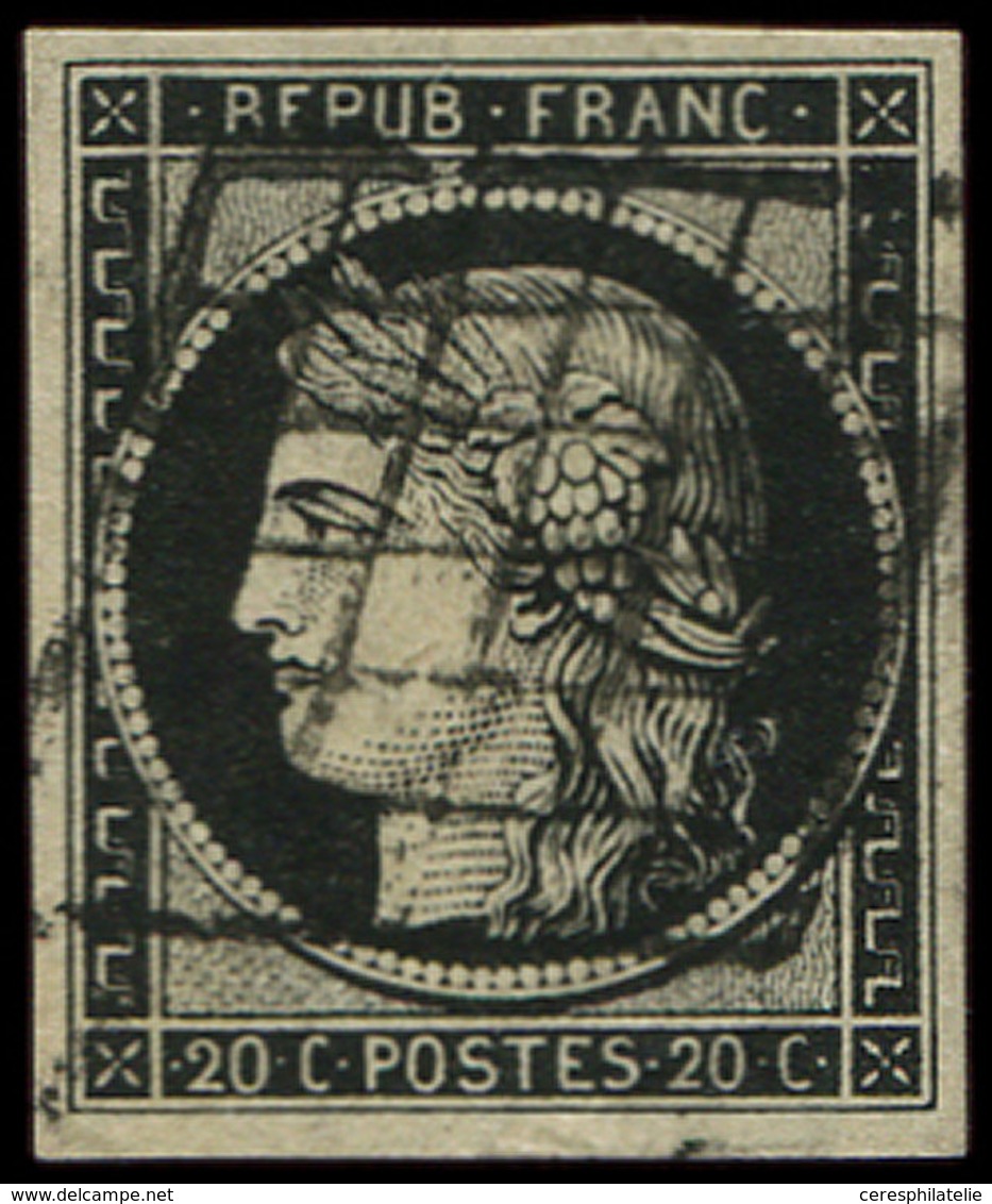 EMISSION DE 1849 - 3h   20c. Noir Intense, Oblitéré GRILLE, TB - 1849-1850 Ceres