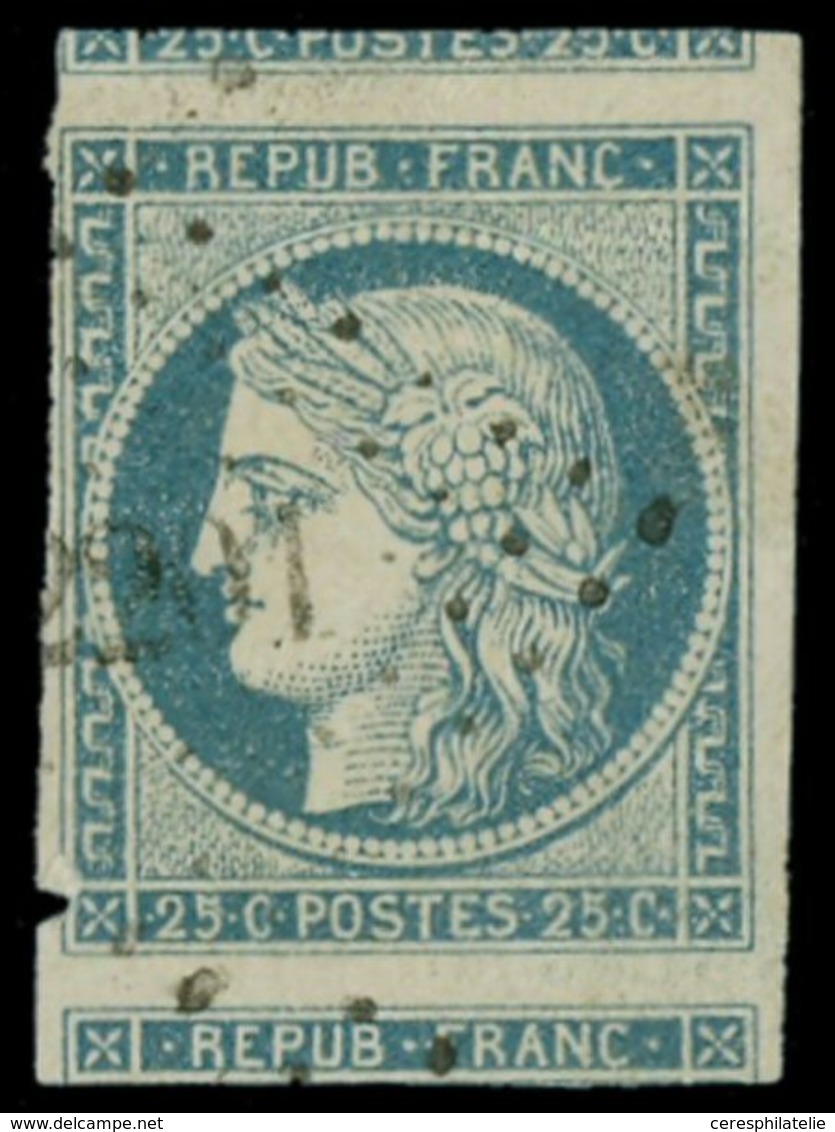 EMISSION DE 1849 - 4    25c. Bleu, 2 Voisins Mais Touché En Un Point, Obl. PC, TB - 1849-1850 Ceres