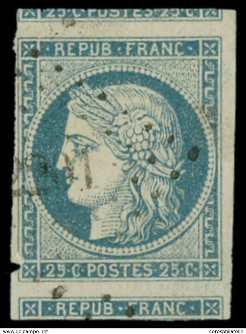 EMISSION DE 1849 - 4    25c. Bleu, 2 Voisins Mais Touché En Un Point, Obl. PC, TB - 1849-1850 Cérès