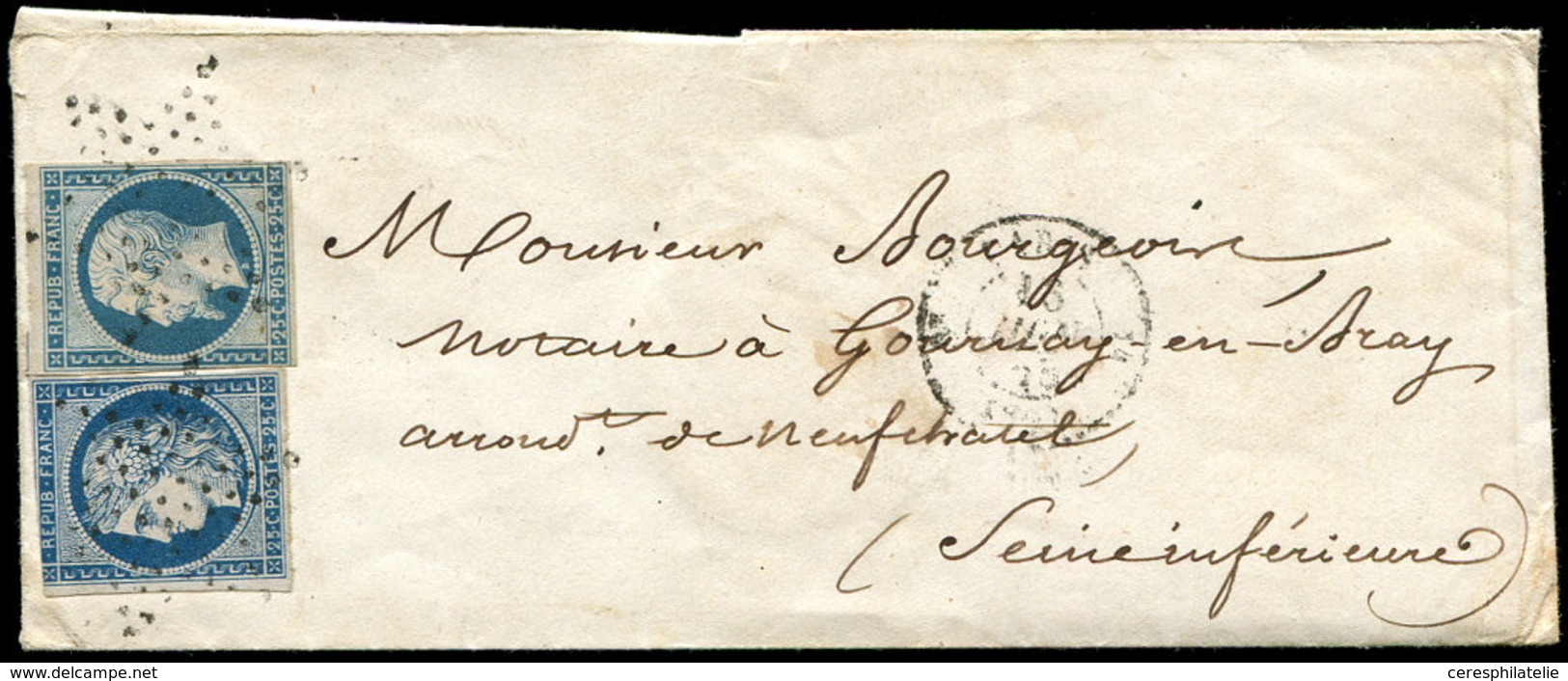 Let EMISSION DE 1849 - 4 + 10, 25c. Cérès Et 25c. Présidence, Les 2 Touchés, Obl. ETOILE S. LAC, Càd PARIS 16/6/53, Très - 1849-1850 Ceres