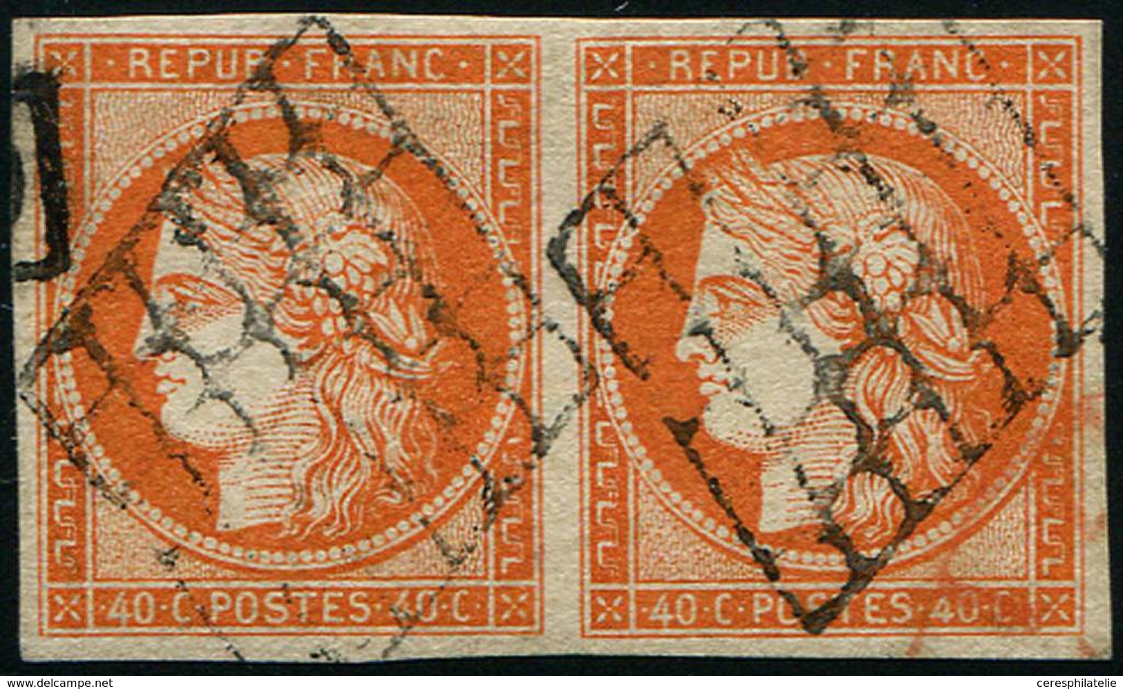 EMISSION DE 1849 - 5    40c. Orange, PAIRE Obl. GRILLE, TB. Br - 1849-1850 Ceres