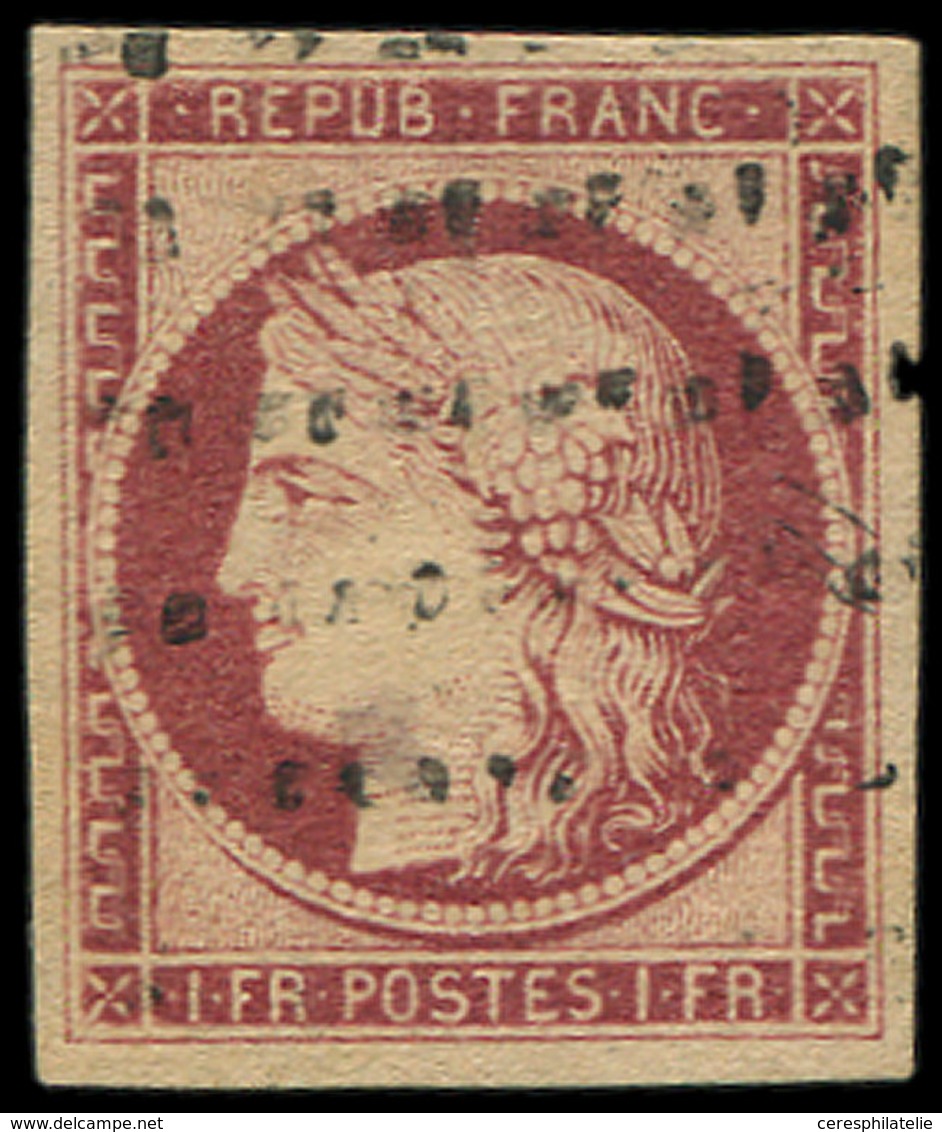 EMISSION DE 1849 - 6     1f. Carmin, Belles Marges, Obl. ROULETTE De POINTS, Frappe Légère, TTB. Br - 1849-1850 Ceres