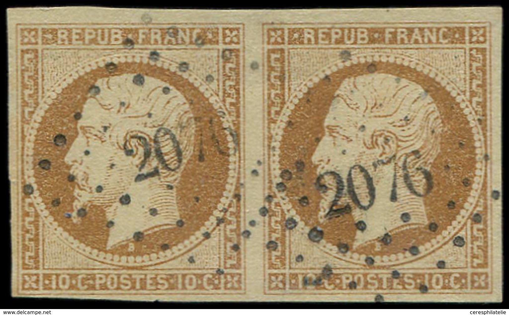 PRESIDENCE - 9    10c. Bistre-jaune, PAIRE Oblitérée PC 2076, TTB. M - 1852 Luigi-Napoleone