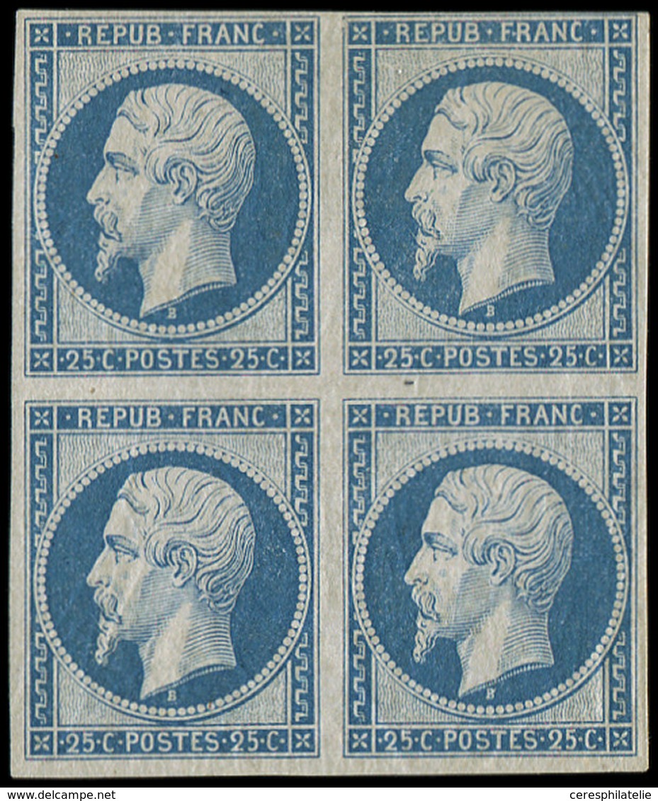 ** PRESIDENCE - R10c 25c. Bleu, REIMPRESSION, BLOC De 4, Un Ex. * Et Clair, Les Autres TB, Cote Maury - 1852 Louis-Napoleon