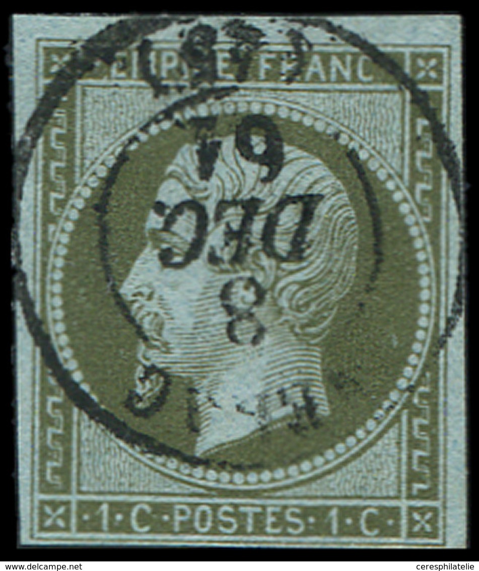 EMPIRE NON DENTELE - 11    1c. Olive, Obl. Càd T15 NERAC 8/12/61, TB - 1853-1860 Napoleon III