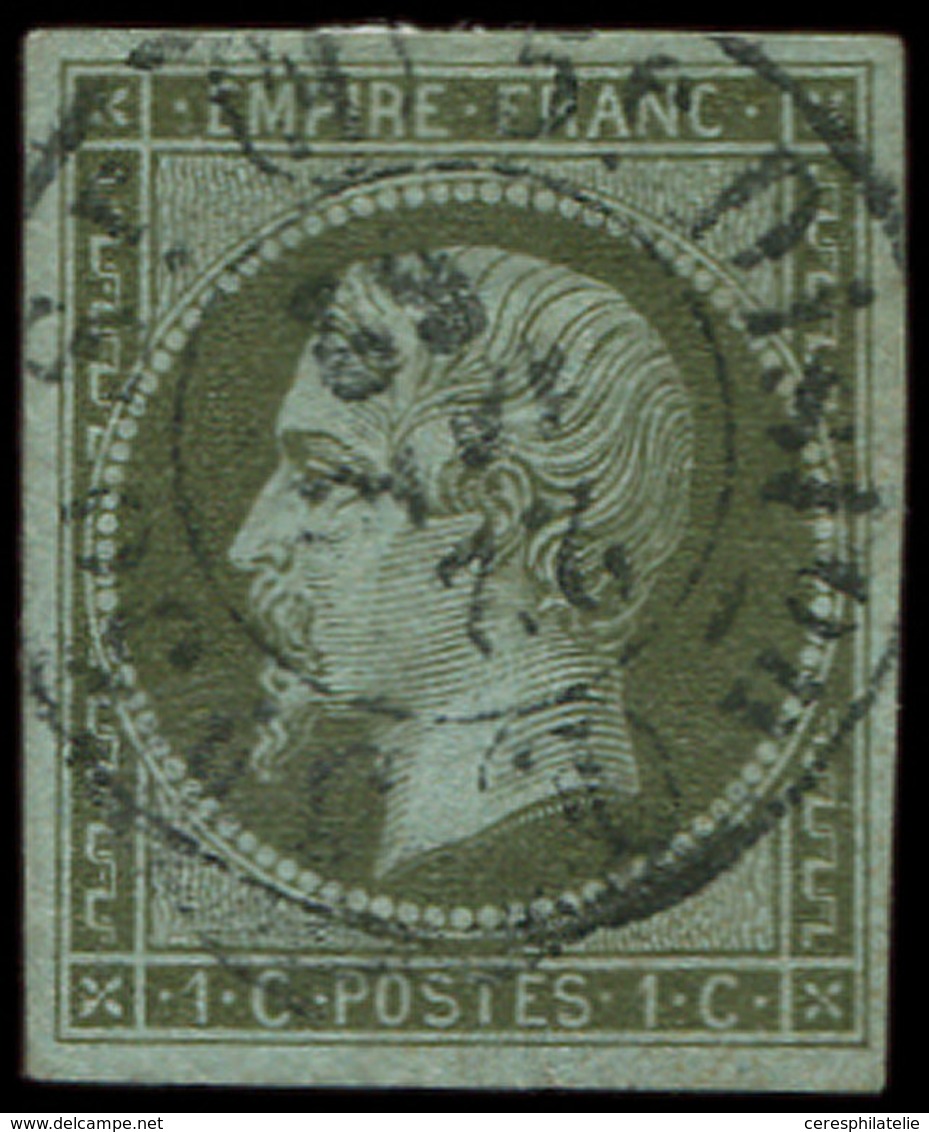 EMPIRE NON DENTELE - 11    1c. Olive, Obl. Càd De Distribution De PARIS E Du 22/3/62, TB - 1853-1860 Napoleon III