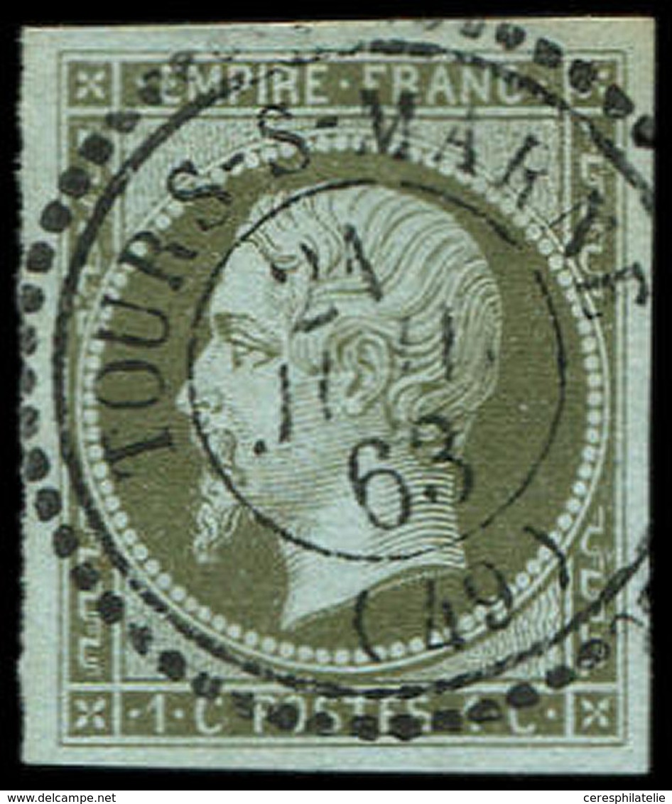 EMPIRE NON DENTELE - 11    1c. Olive, Obl. Càd T22 TOURS-S-MARNE 21/7/63, Frappe Superbe, TTB/Superbe - 1853-1860 Napoleon III