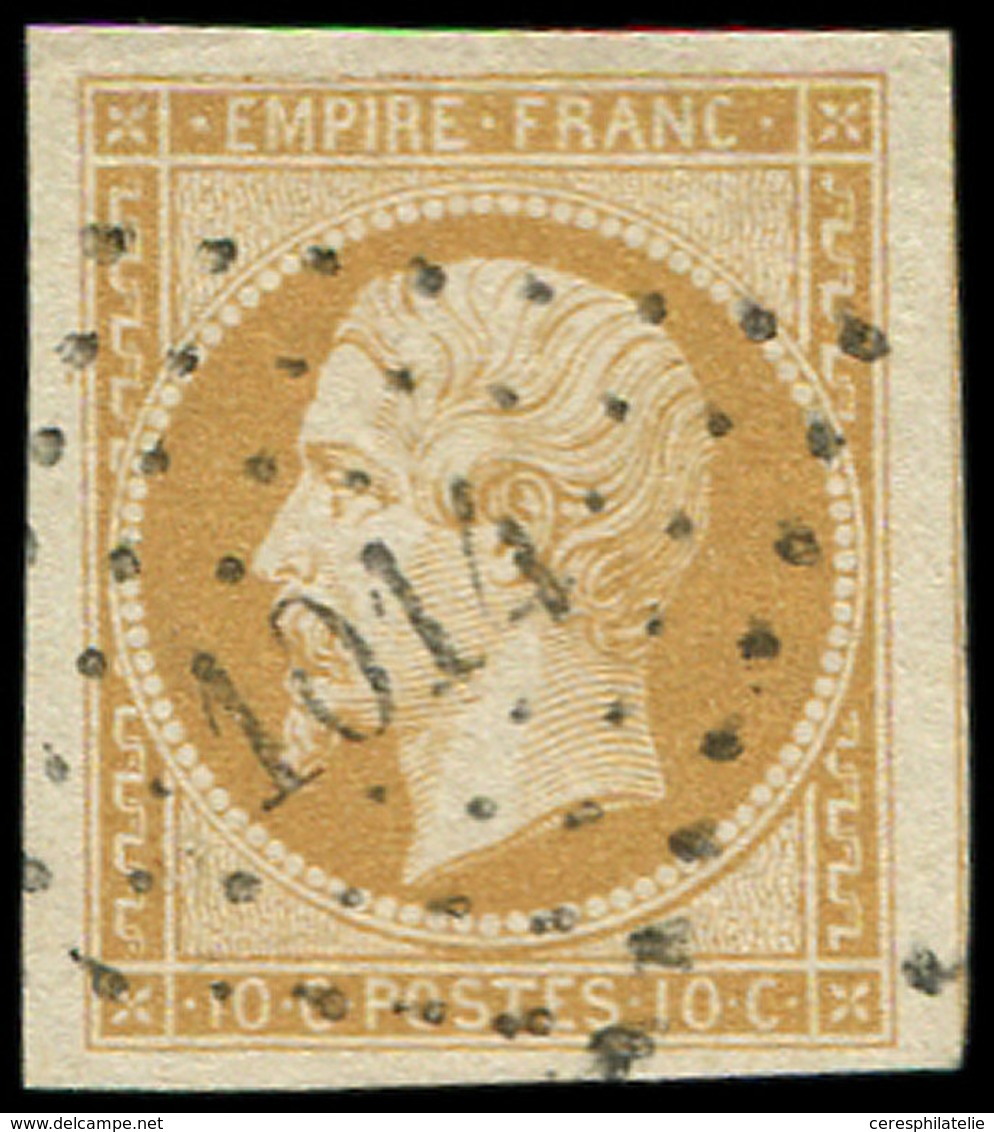 EMPIRE NON DENTELE - 13A  10c. Bistre, T I, Filet De Voisin à Droite, Obl. PC 104, Frappe Superbe, TTB - 1853-1860 Napoleone III