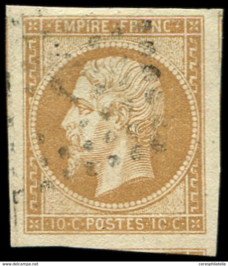 EMPIRE NON DENTELE - 13A  10c. Bistre, Obl. Los., Grandes Marges, 3 Amorces De Voisins, TTB - 1853-1860 Napoleon III