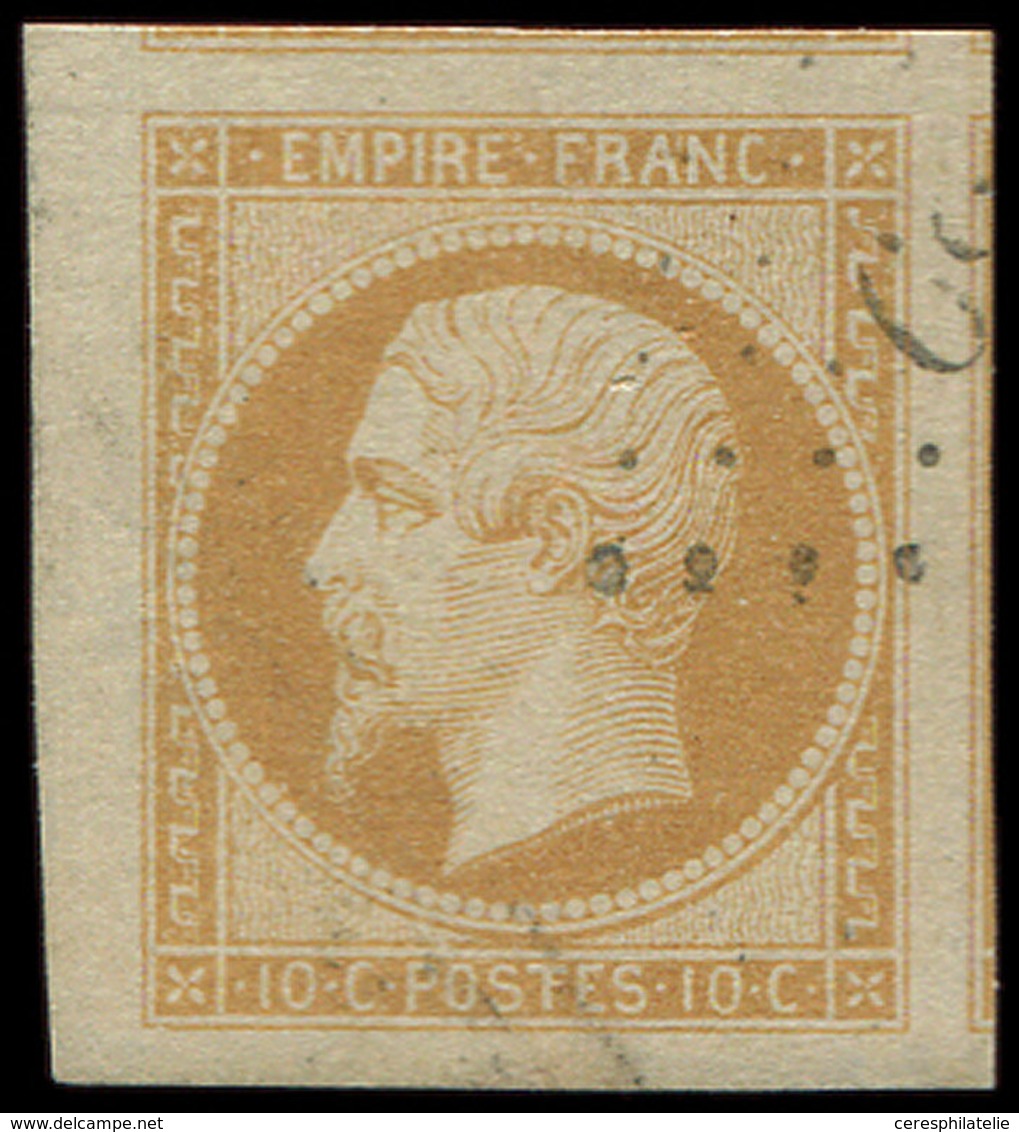 EMPIRE NON DENTELE - 13A  10c. Bistre, T I, Nuance Pâle, Marges énormes, Petit Bdf Et Amorce De 3 Voisins, Obl. PC Léger - 1853-1860 Napoleon III