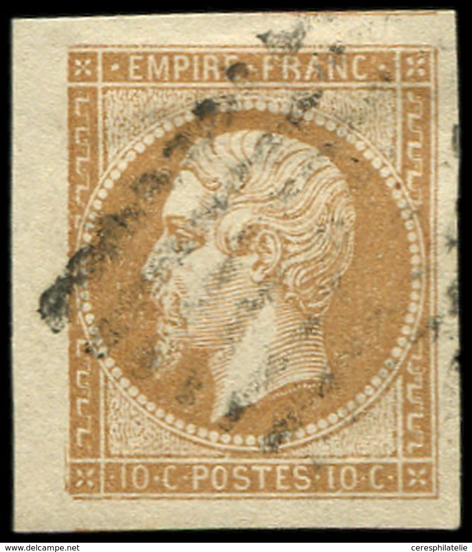 EMPIRE NON DENTELE - 13A  10c. Bistre, Obl. Los., Filet De Gauche Absent, Petit Bdf, TB - 1853-1860 Napoleone III