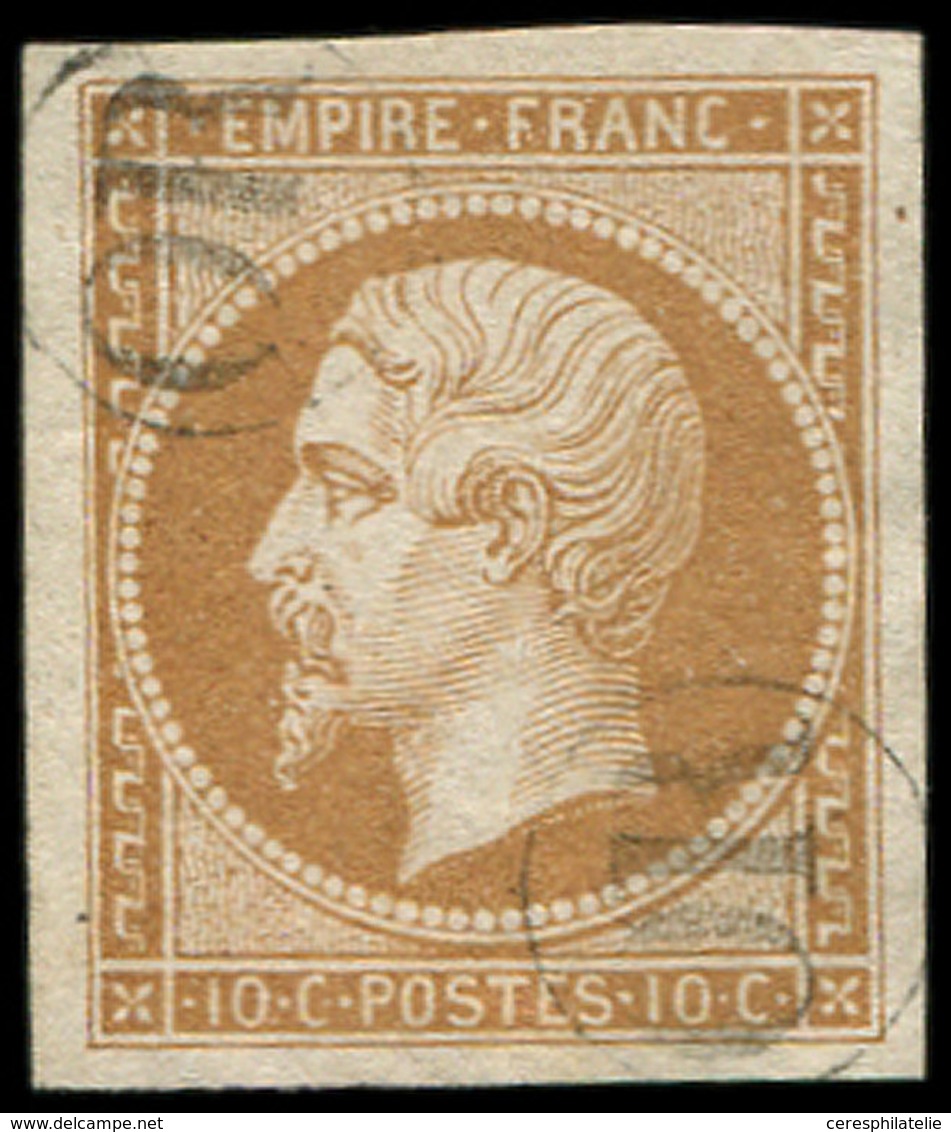 EMPIRE NON DENTELE - 13A  10c. Bistre, Obl. OR 2 Fois, Belles Marges, TTB/Superbe - 1853-1860 Napoléon III