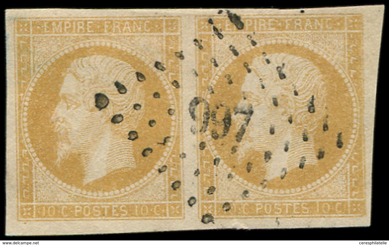 EMPIRE NON DENTELE - 13a  10c. Jaune-citron, PAIRE Obl. PC 997, Belles Marges, TTB - 1853-1860 Napoleon III