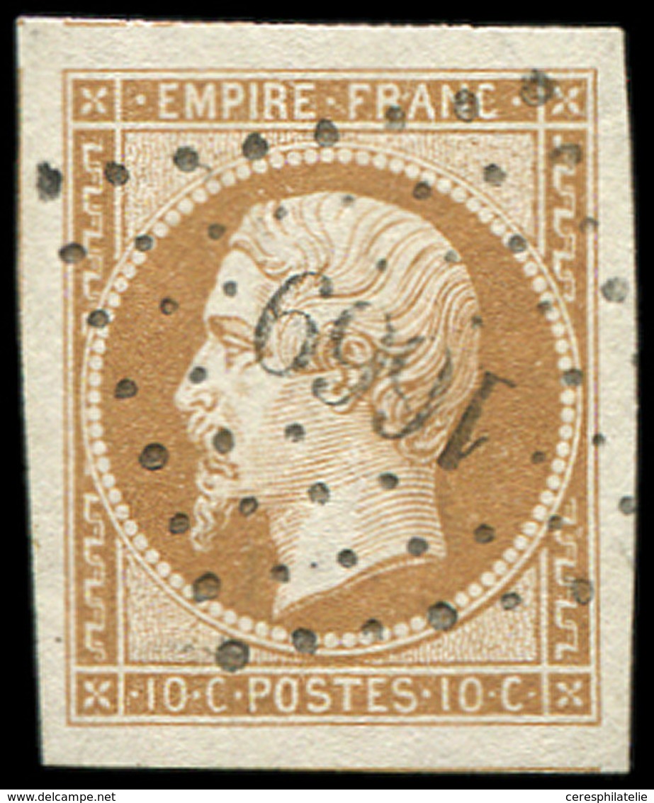 EMPIRE NON DENTELE - 13B  10c. Brun Clair T II, Obl. PC 1669, Superbe - 1853-1860 Napoleone III