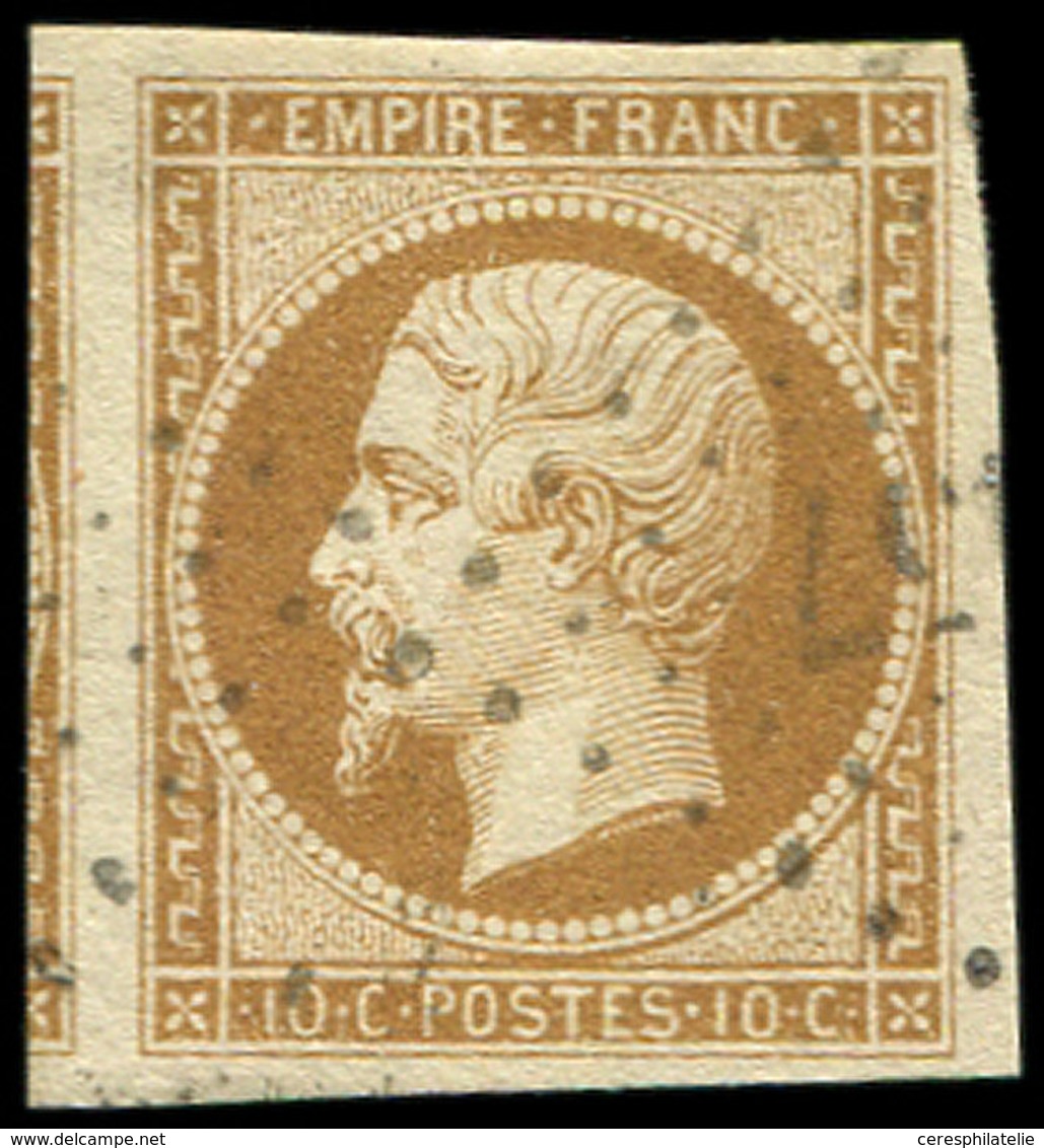 EMPIRE NON DENTELE - 13Ba 10c. Bistre-brun, T II, Obl. PC Léger, Voisin à Gauche, TTB - 1853-1860 Napoleone III
