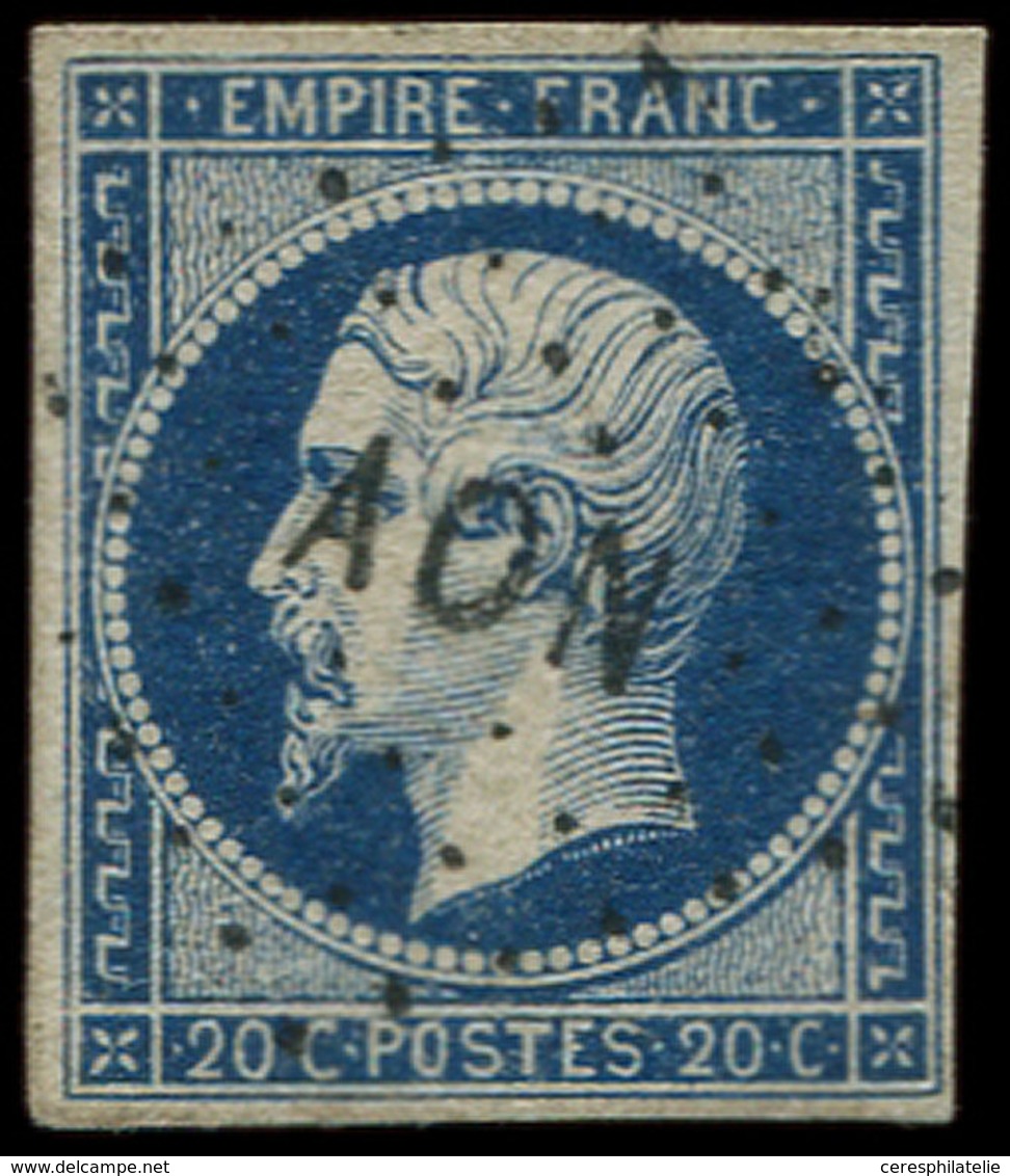 EMPIRE NON DENTELE - 14A  20c. Bleu Obl. AON, TB. C - 1853-1860 Napoléon III