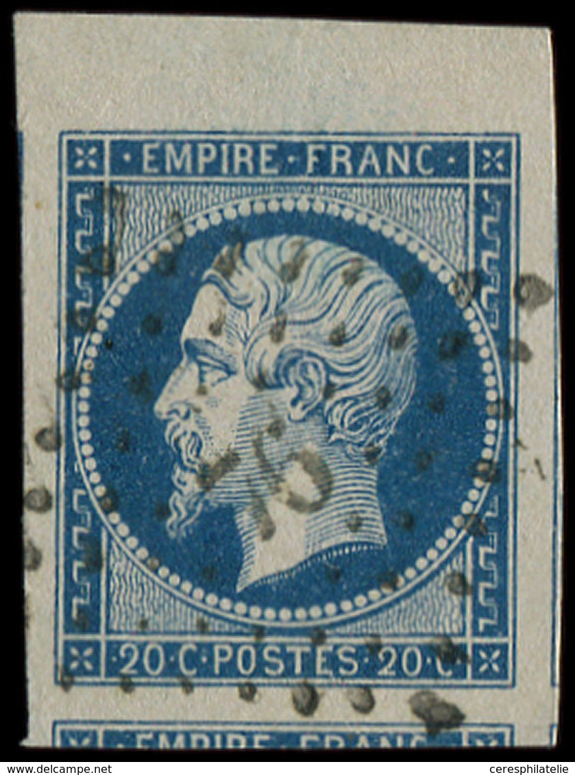 EMPIRE NON DENTELE - 14A  20c. Bleu, T I, Grandes Marges, Bdf Et Voisin En Bas, Obl. PC 76, Superbe - 1853-1860 Napoleone III