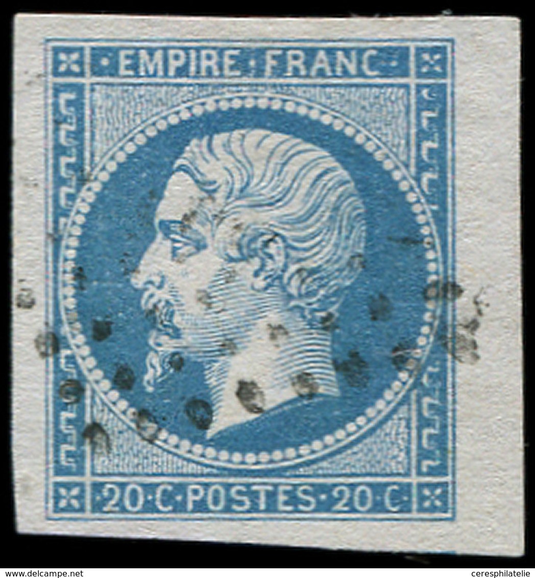 EMPIRE NON DENTELE - 14B  20c. Bleu, T II, Petit Bdf, Obl. Légère, Effigie Dégagée, Superbe - 1853-1860 Napoleone III