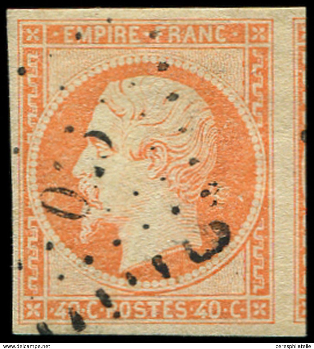 EMPIRE NON DENTELE - 16b  40c. Orange Sur Paille, Obl. PC, Voisin à Droite, TTB/Superbe - 1853-1860 Napoleon III