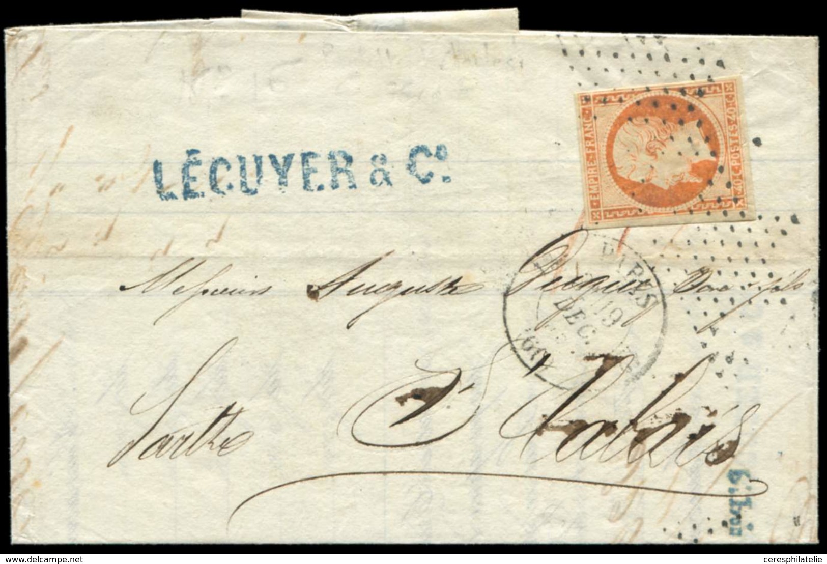 Let EMPIRE NON DENTELE - 16   40c. Orange, Obl. ROULETTE D'ETOILES S. LAC, Càd 12 PARIS 12 19/12/53, TB, Cote Maury - 1853-1860 Napoléon III