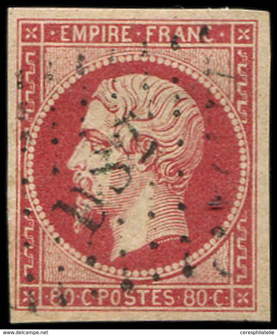 EMPIRE NON DENTELE - 17A  80c. Carmin, Oblitéré Los. DS2, Frappe TTB - 1853-1860 Napoleone III