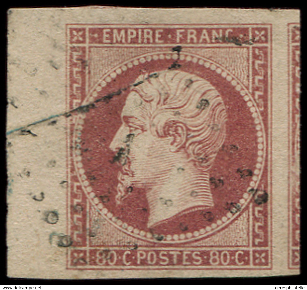 EMPIRE NON DENTELE - 17B  80c. Rose, Petit Bdf Et Voisin à Droite, Obl. PC, Nuance Lie De Vin Pâle, TTB - 1853-1860 Napoleone III