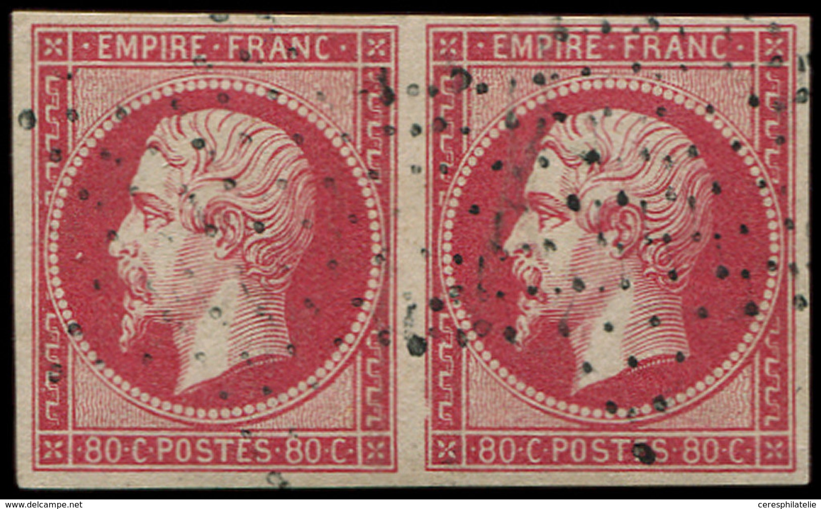 EMPIRE NON DENTELE - 17B  80c. Rose, PAIRE Obl. Etoile, TB - 1853-1860 Napoleone III