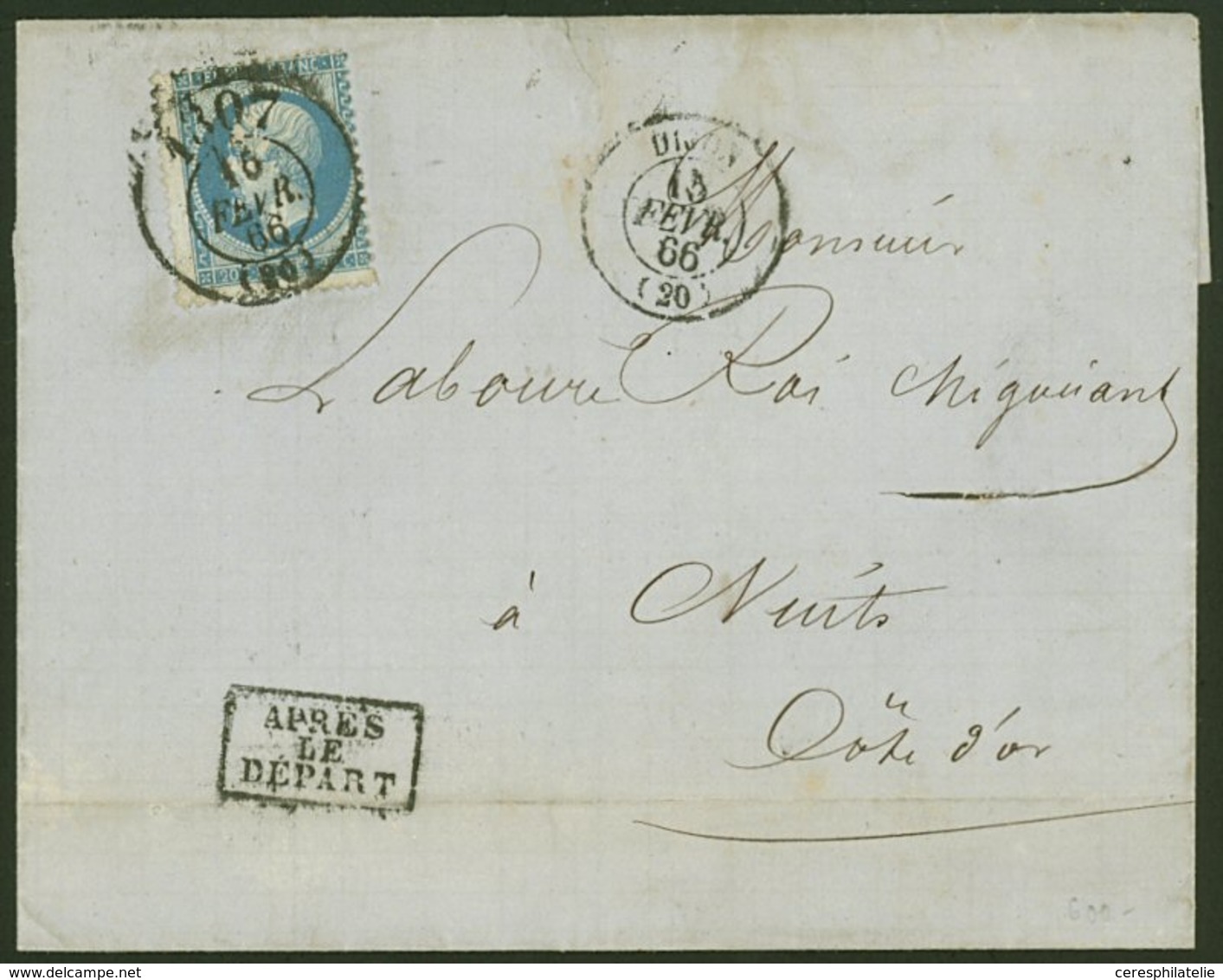 Let EMPIRE DENTELE - 22   20c. Bleu, Oblitéré Càd BUREAU De PASSE 1307 16/4/66 S. LSC, TB - 1862 Napoleone III