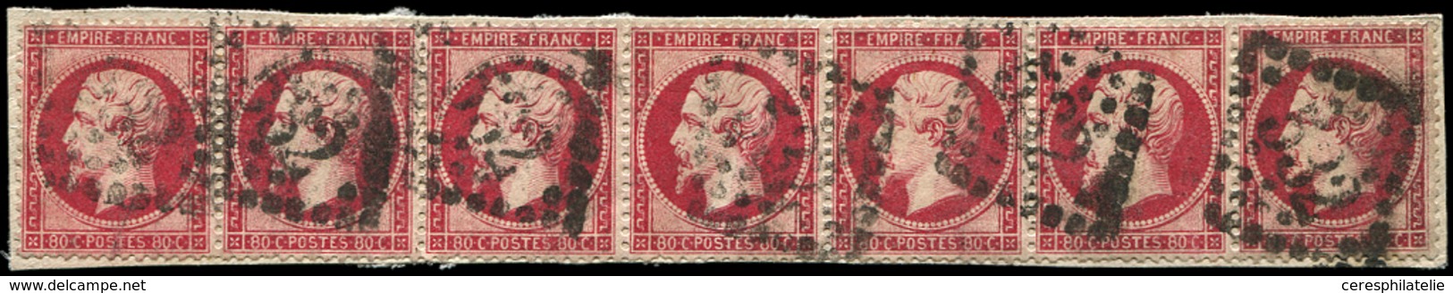 EMPIRE DENTELE - 24a  80c. Rose Foncé, BANDE De 7, Rare En L'état, TB. C - 1862 Napoleone III