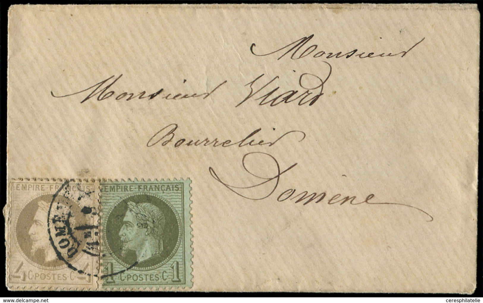 Let EMPIRE LAURE - 25 Et 27B, 1c. Et 4c. Obl. Càd DOMENE S. Env. Locale, TB - 1863-1870 Napoleon III With Laurels