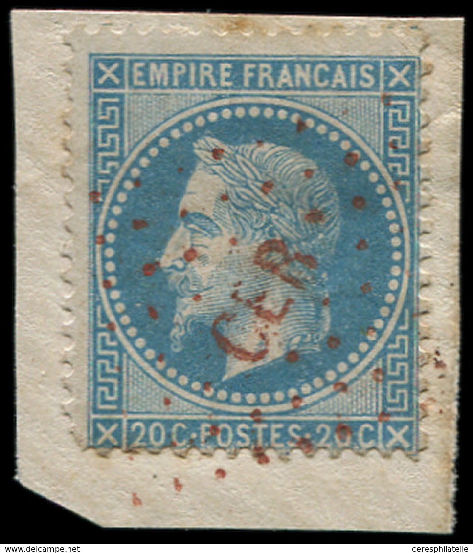 EMPIRE LAURE - 29B  20c. Bleu, T II, Défx, Obl. Los. ROUGE CER Sur Fragt, Frappe TB - 1863-1870 Napoléon III Lauré