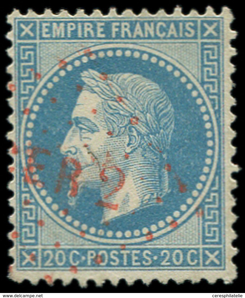 EMPIRE LAURE - 29B  20c. Bleu, T II, Obl. Los. ROUGE CER 2, TTB - 1863-1870 Napoleone III Con Gli Allori