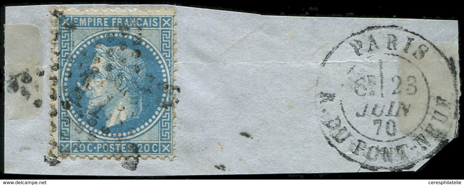 EMPIRE LAURE - 29Bb 20c. Bleu, T II, "A LA CORNE", Obl. Etoile S. Fragt, Càd PARIS 23/6/70, TB - 1863-1870 Napoléon III Lauré