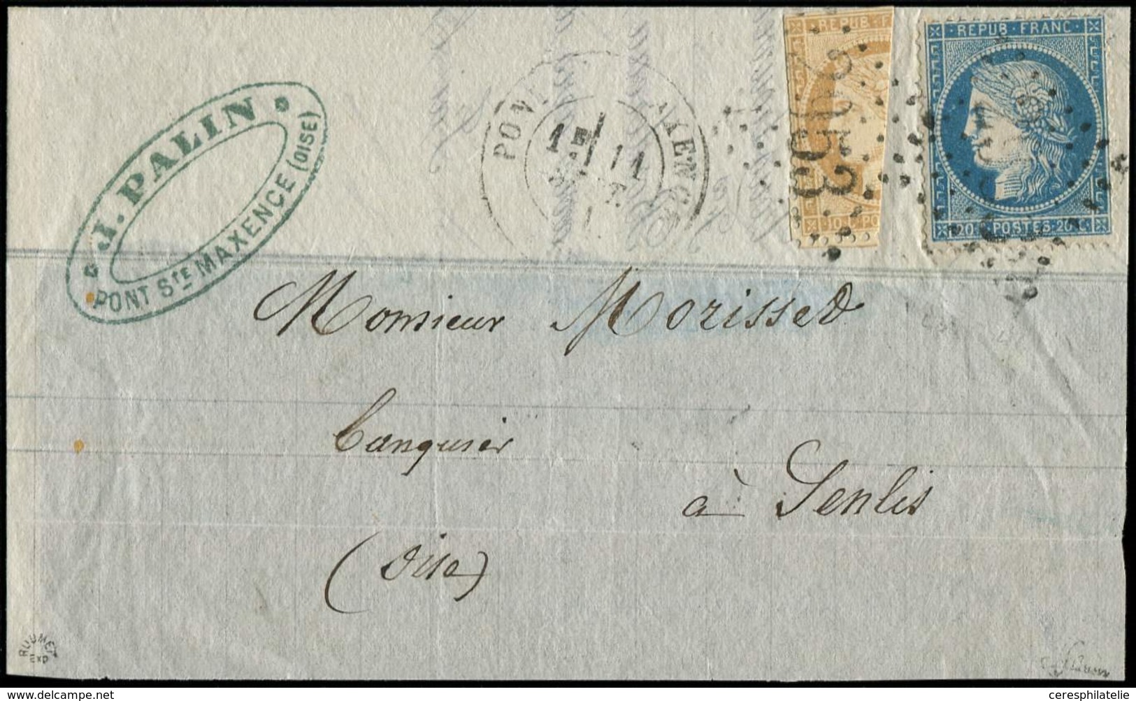 Let SIEGE DE PARIS - Q36  10c. Bistre-jaune, COUPE Pour Faire 5c. + N°37 Obl. GC 2953 S. DL Avec Un Rabat, Càd T17 PONT  - 1870 Siege Of Paris