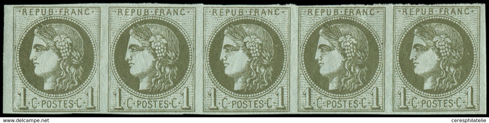 * EMISSION DE BORDEAUX - 39B   1c. Olive, R II, BANDE De 5, TB. C - 1870 Emissione Di Bordeaux