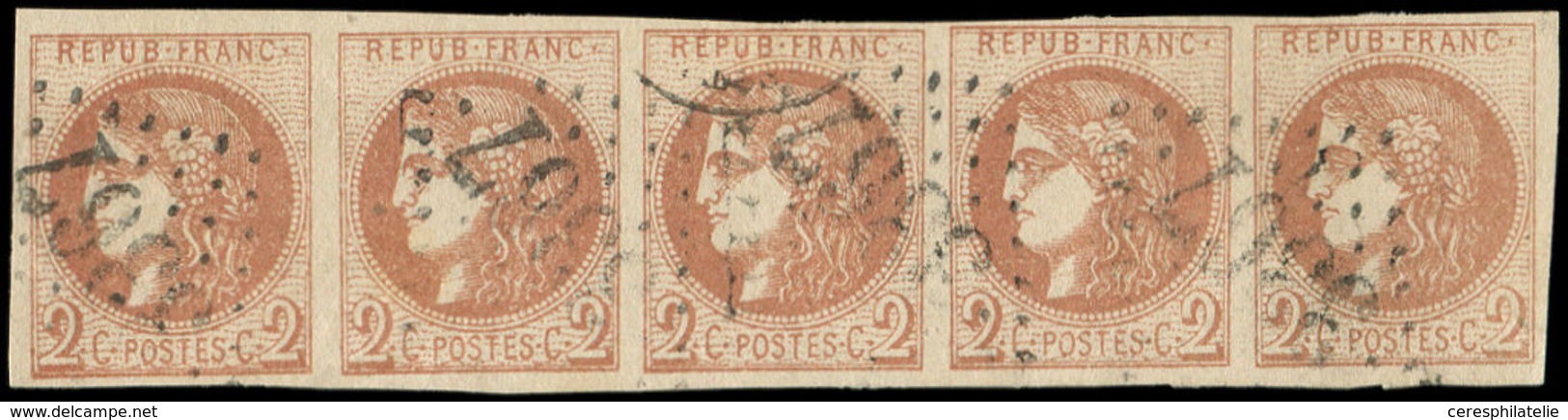 EMISSION DE BORDEAUX - 40B   2c. Brun-rouge, R II, BANDE De 5 Obl. GC 3367, Pos. 11 à 15, TTB - 1870 Emissione Di Bordeaux