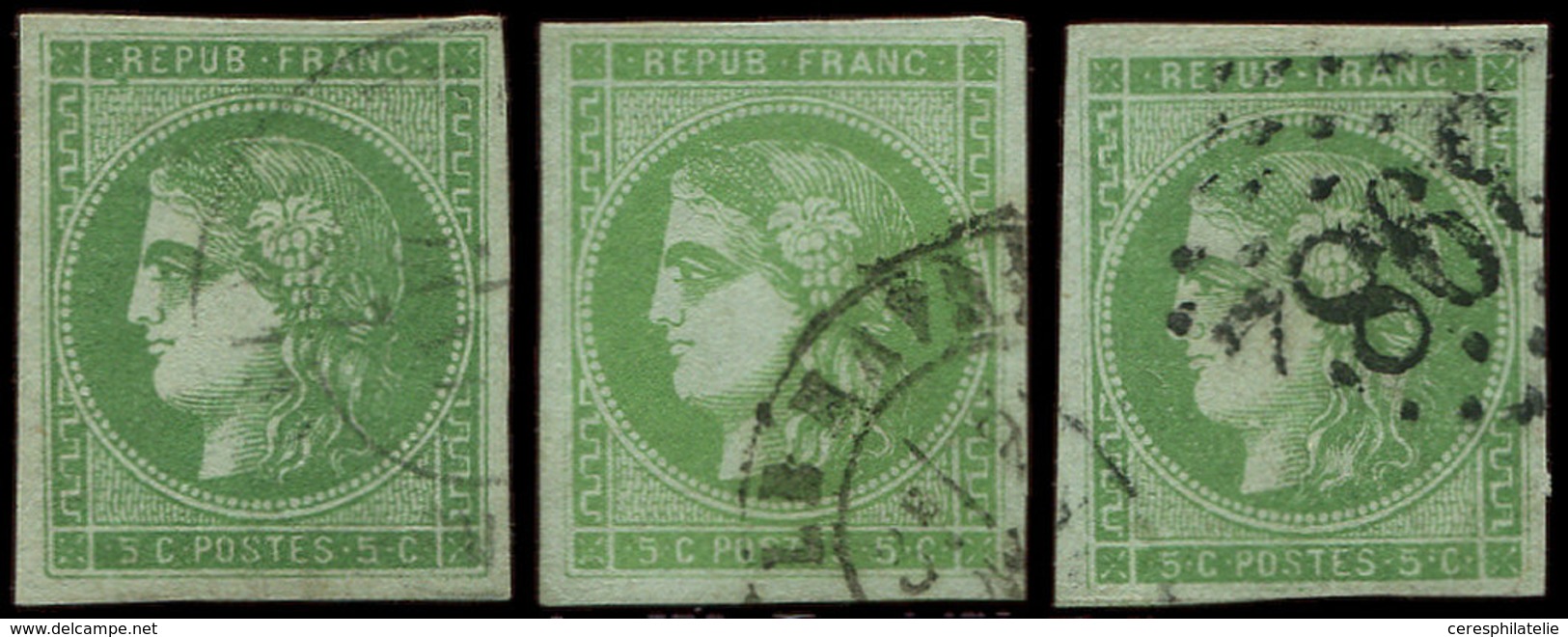 EMISSION DE BORDEAUX - 42B   5c. Vert-jaune, R II, 3 Ex. Obl. Càd T17 (2) Et GC 3982, TB - 1870 Emissione Di Bordeaux