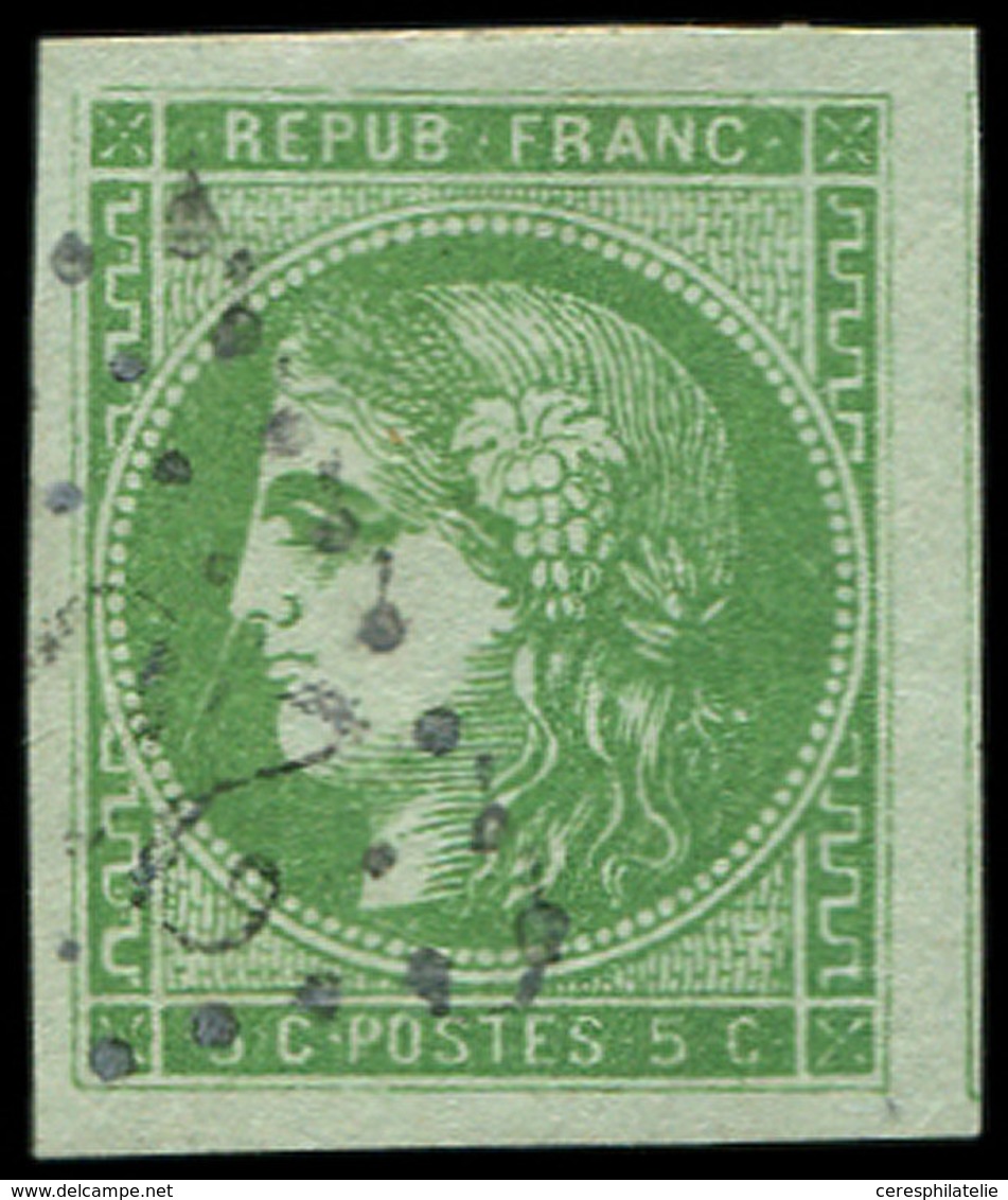 EMISSION DE BORDEAUX - 42B   5c. Vert-jaune, R II, Obl. GC, Grandes Marges, Filet De Voisin à Droite, TTB/Superbe - 1870 Bordeaux Printing