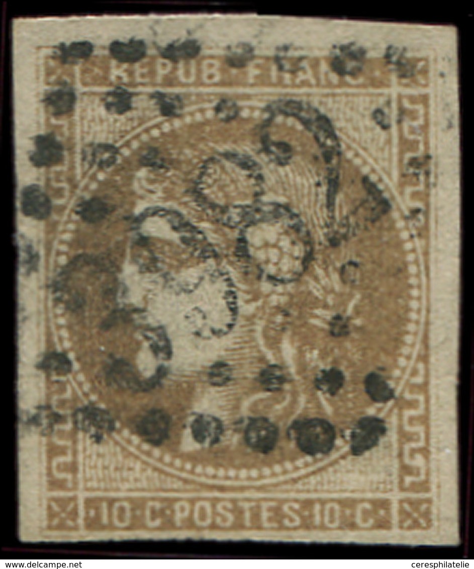 EMISSION DE BORDEAUX - 43b  10c. Bistre VERDATRE FONCE, R I, Superbe Nuance, Obl. GC 3982, Filet Intact En Bas, 3 Très B - 1870 Bordeaux Printing