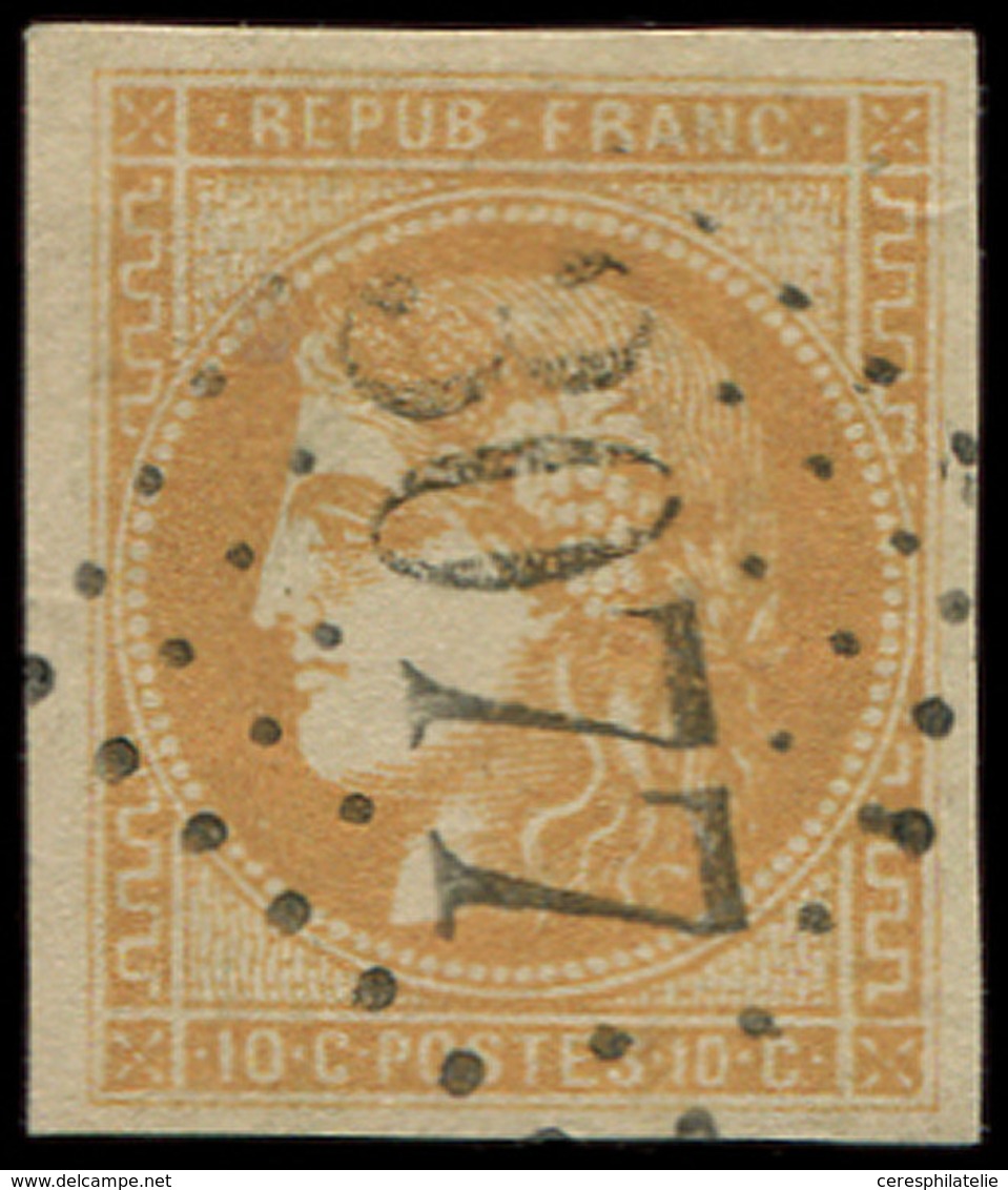 EMISSION DE BORDEAUX - 43B  10c. Bistre-jaune, R II, Obl. GC 3077, Frappe Superbe, TTB - 1870 Bordeaux Printing