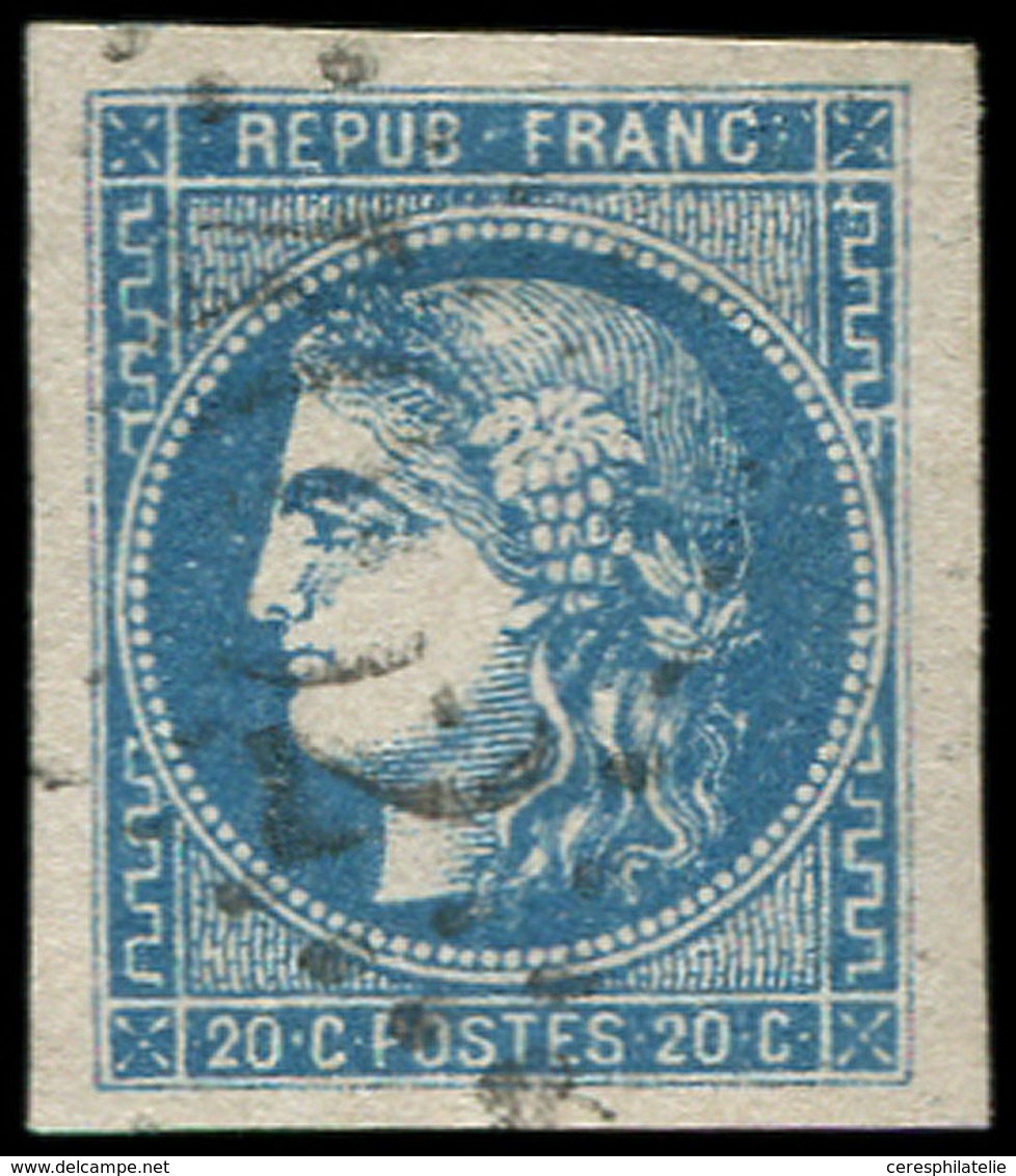 EMISSION DE BORDEAUX - 46B  20c. Bleu, T III, R II, Obl. GC, Frappe Légère, Belles Marges, TTB/Superbe - 1870 Emission De Bordeaux