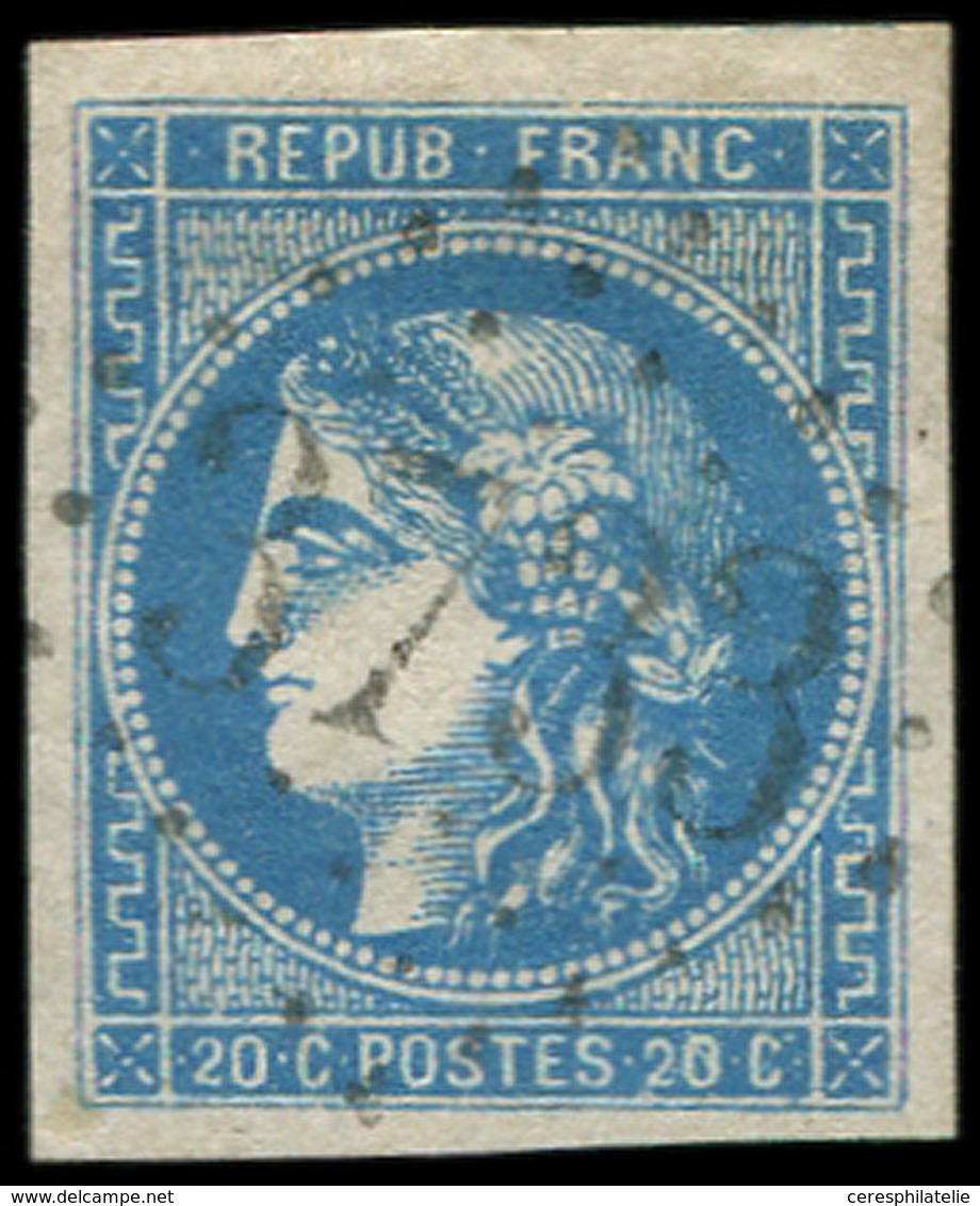 EMISSION DE BORDEAUX - 46B  20c. Bleu, T III, R II, Obl. GC 3732, Frappe Superbe, TTB - 1870 Emissione Di Bordeaux