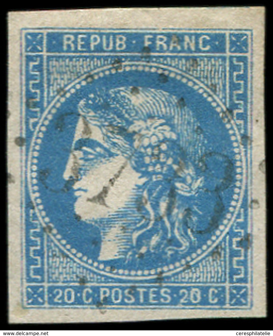 EMISSION DE BORDEAUX - 46B  20c. Bleu, T III, R II, Obl. GC 3732, Frappe Superbe, TTB - 1870 Bordeaux Printing