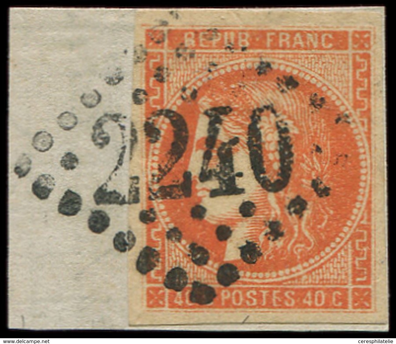 EMISSION DE BORDEAUX - 48   40c. Orange, Oblitéré GC 2240 Sur Fragment, TB - 1870 Emissione Di Bordeaux