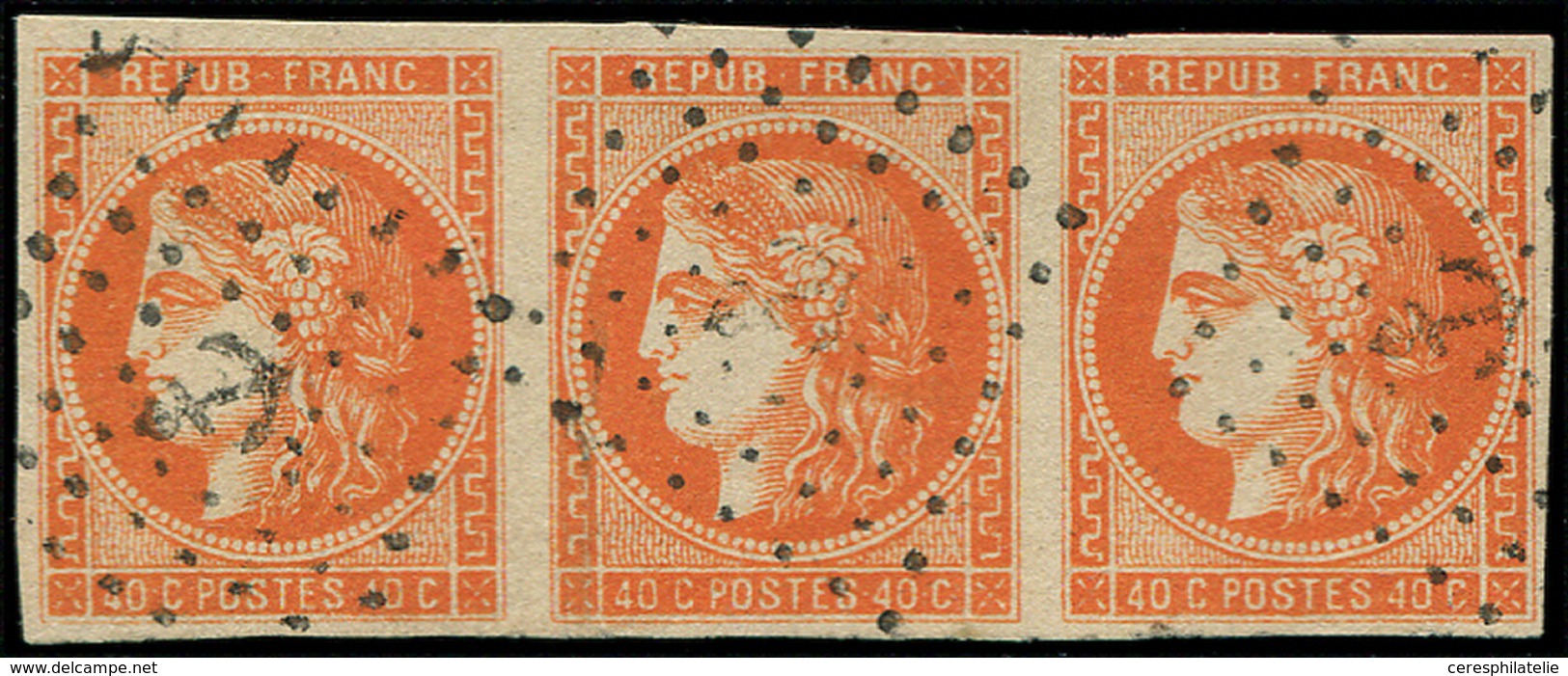 EMISSION DE BORDEAUX - 48   40c. Orange, BANDE De 3 Obl. ANCRE, TTB - 1870 Bordeaux Printing