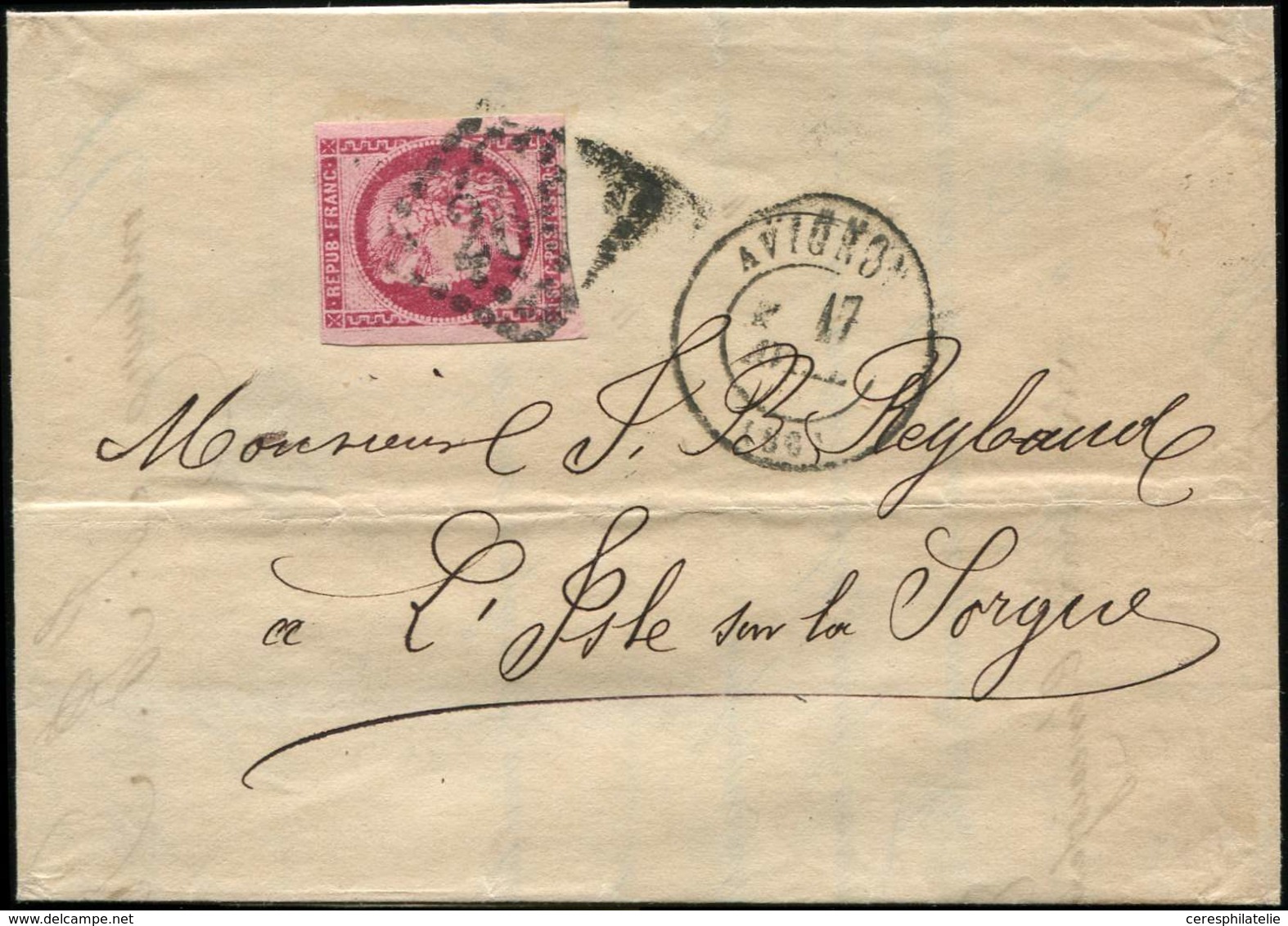 Let EMISSION DE BORDEAUX - 49c  80c. Rose Carminé, Obl. GC 260 S. LAC, Càd T17 AVIGNON 17/4/71, Pour L'Isle S. La Sorgue - 1870 Bordeaux Printing
